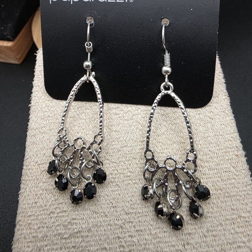 Paparazzi Silver Teardrop Earrings with Black Beads (1951)